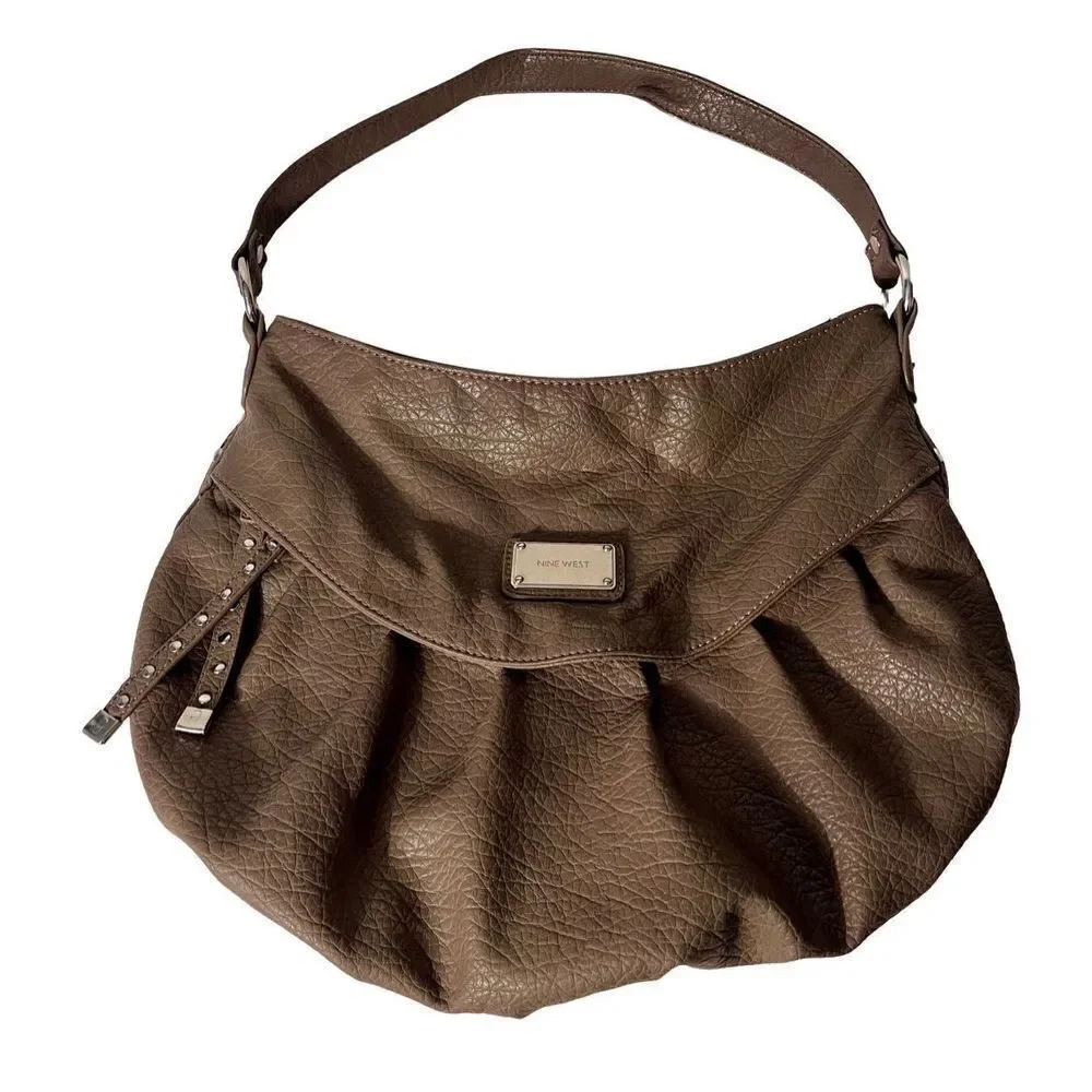 Nine West Large Gray Faux Pebble Leather Shoulder Bag